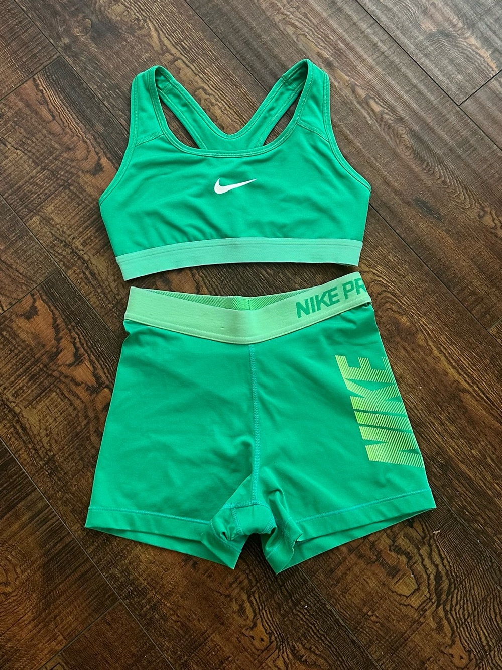 Nike  Bright Green Athletic Crop Top and Shorts Set